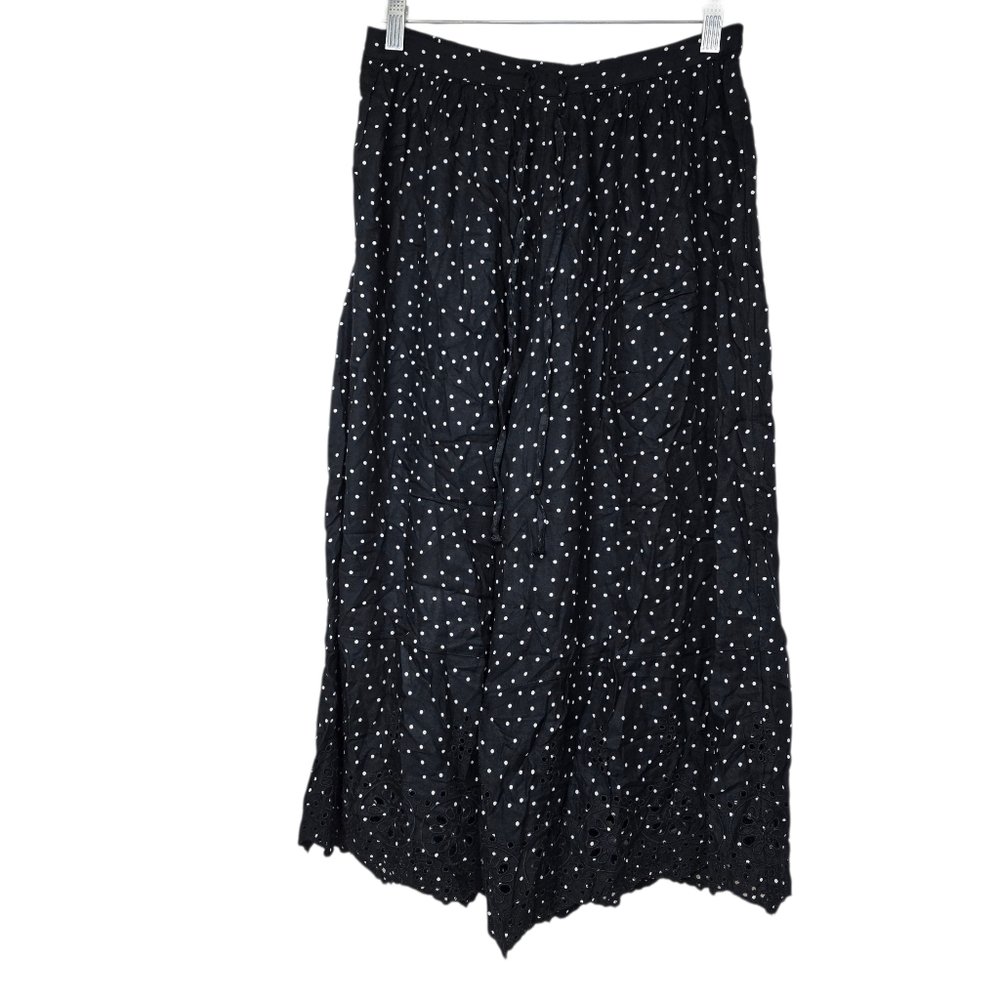 American Eagle Outfitters Polka Dot Wide Leg Pants Cropped Eyelet Hem M